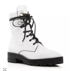 Stuart Weitzman Lexy Round Toe White Leather Lace Up (Combat) Boots - Size 11.5